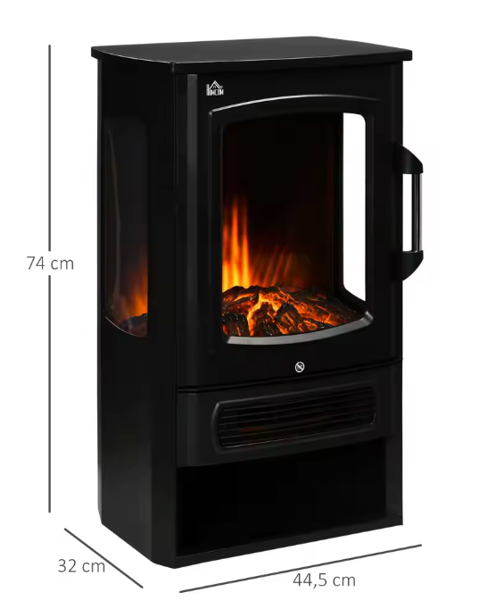 Staande elektrische haard met LED-vlam en 2 warmtestanden