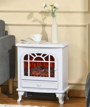 Elektrische haard met LED-vlam en 2 warmtestanden – wit