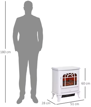 Elektrische haard met LED-vlam en 2 warmtestanden – wit