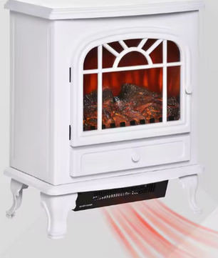 Elektrische haard met LED-vlam en 2 warmtestanden – wit
