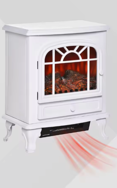 Elektrische haard met LED-vlam en 2 warmtestanden – wit