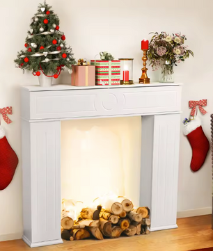 Decoratieve witte kerst open haard met opbergruimte – 107 cm