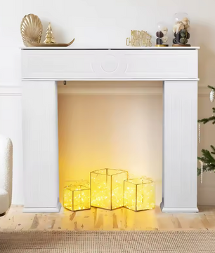 Decoratieve witte kerst open haard met opbergruimte – 107 cm