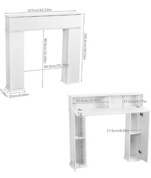 Decoratieve witte kerst open haard met opbergruimte – 107 cm