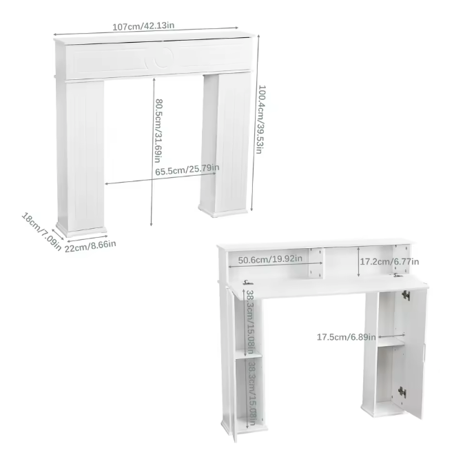 Decoratieve witte kerst open haard met opbergruimte – 107 cm
