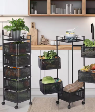 Roterend Opbergrek met 6 Lagen – Draaibare Fruitmand van Metaal voor Keuken en Badkamer