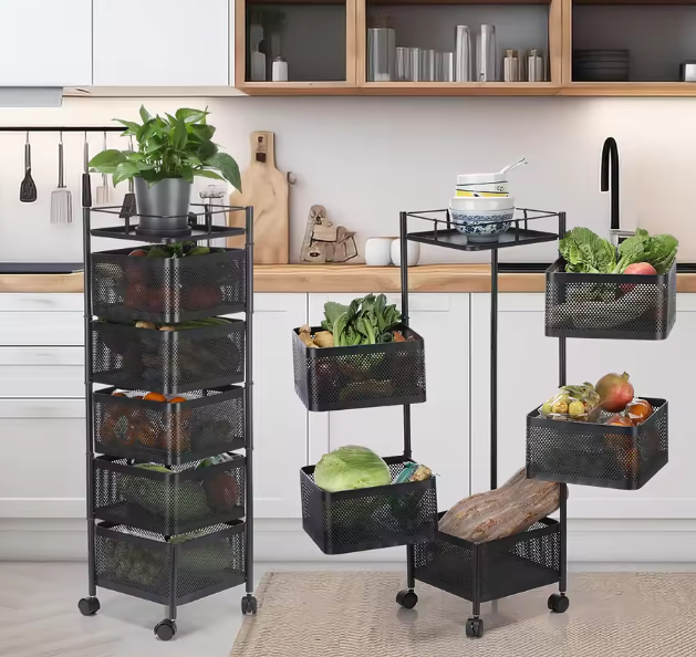 Roterend Opbergrek met 6 Lagen – Draaibare Fruitmand van Metaal voor Keuken en Badkamer