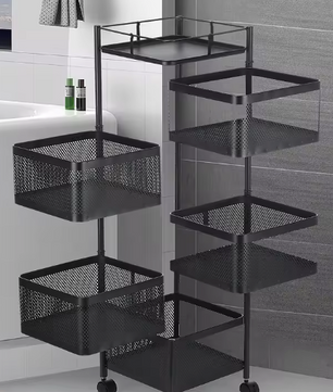 Roterend Opbergrek met 6 Lagen – Draaibare Fruitmand van Metaal voor Keuken en Badkamer