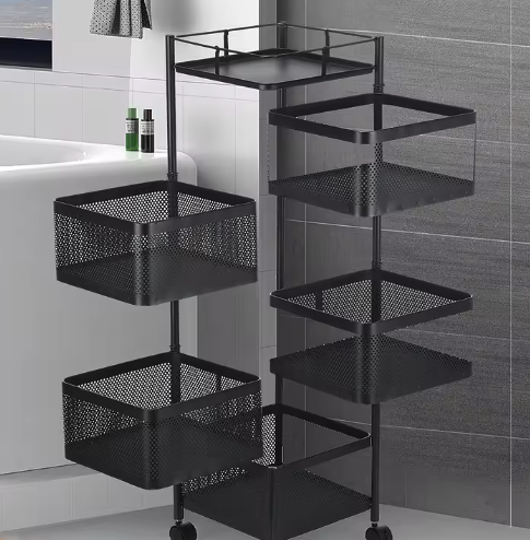 Roterend Opbergrek met 6 Lagen – Draaibare Fruitmand van Metaal voor Keuken en Badkamer