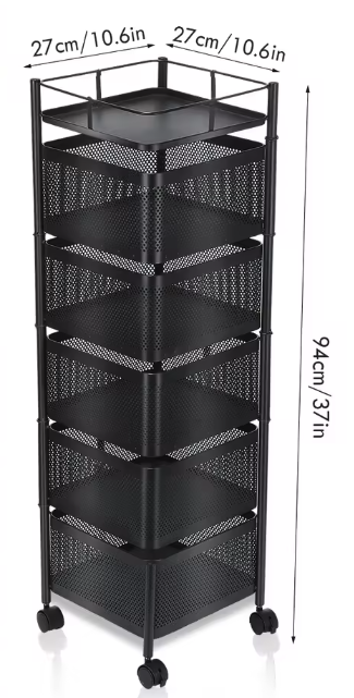 Roterend Opbergrek met 6 Lagen – Draaibare Fruitmand van Metaal voor Keuken en Badkamer