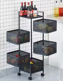 Roterend Opbergrek met 6 Lagen – Draaibare Fruitmand van Metaal voor Keuken en Badkamer