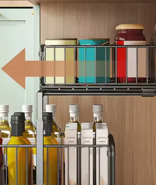 Uittrekbaar Opbergrek met 2 Lagen – Verstelbare Organizer voor Keuken & Badkamer, Zwart