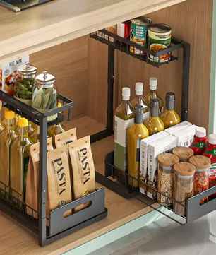 Uittrekbare 2-Lagen Organizer – Verstelbaar Opbergrek voor Keuken & Badkamer
