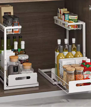 Uittrekbare 2-Lagen Organizer – Verstelbaar Opbergrek voor Keuken & Badkamer