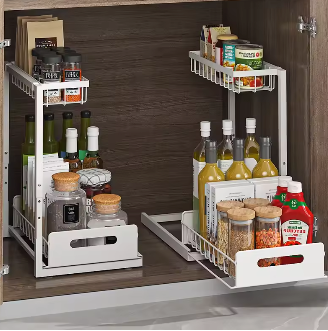 Uittrekbare 2-Lagen Organizer – Verstelbaar Opbergrek voor Keuken & Badkamer
