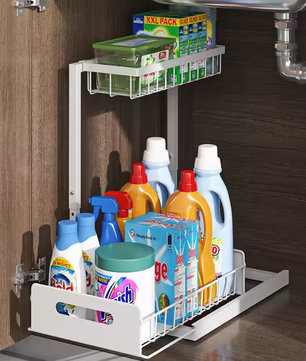 Uittrekbare 2-Lagen Organizer – Verstelbaar Opbergrek voor Keuken & Badkamer