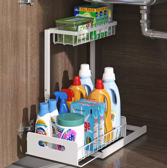 Uittrekbare 2-Lagen Organizer – Verstelbaar Opbergrek voor Keuken & Badkamer