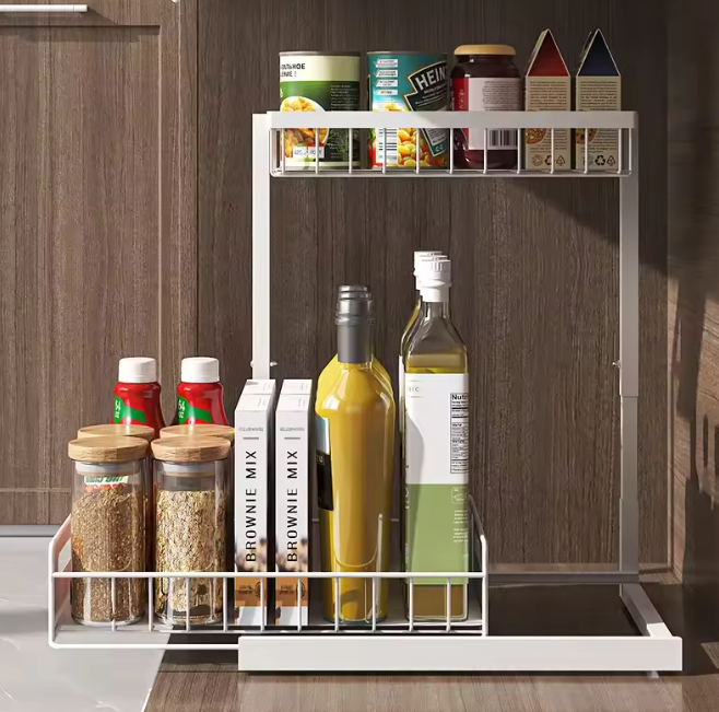 Uittrekbare 2-Lagen Organizer – Verstelbaar Opbergrek voor Keuken & Badkamer