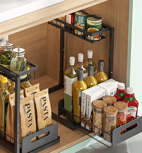 Uittrekbare 2-Lagen Organizer – Verstelbaar Opbergrek voor Keuken & Badkamer