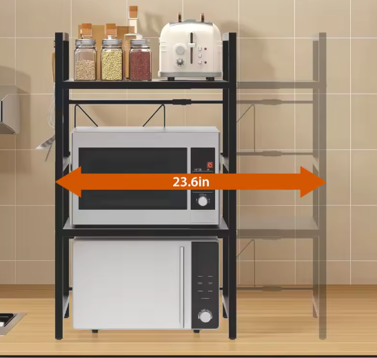 Uitschuifbaar Magnetronrek – Verstelbare Opbergplank met 6 Haken, 2 of 3 Lagen