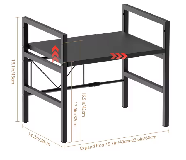 Uitschuifbaar Magnetronrek – Verstelbare Opbergplank met 6 Haken, 2 of 3 Lagen