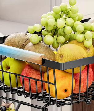 Stapelbare Fruit- en Groentemand – Metalen Opbergmand met Houten Handvat & Haak