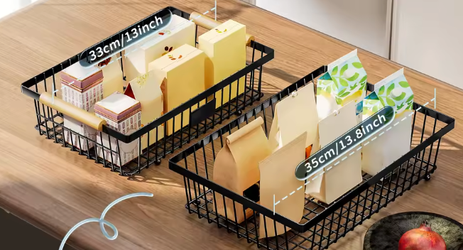 Stapelbare Fruit- en Groentemand – Metalen Opbergmand met Houten Handvat & Haak