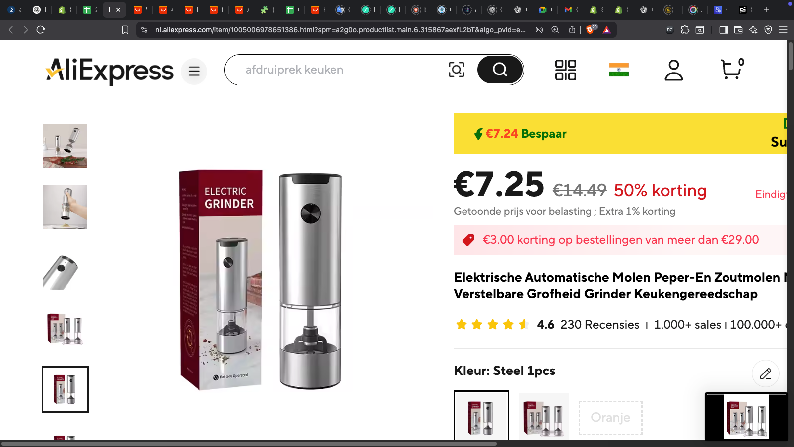 Elektrische Zout- en Pepermolen – RVS Grinder met LED & USB