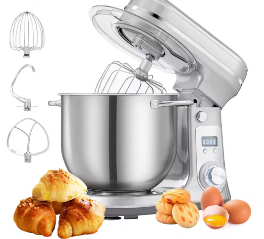 Keukenmixer 1200W met 6L RVS kom en stille motor – 6 snelheden
