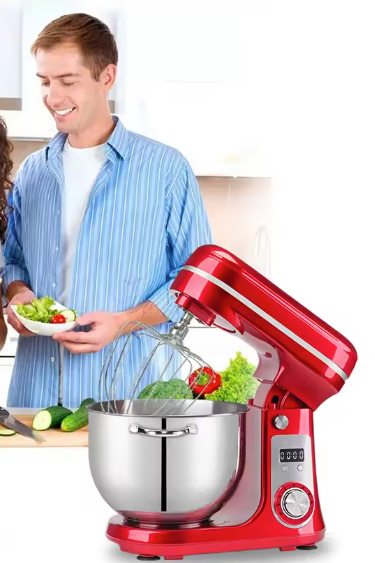 Keukenmixer 1200W met 6L RVS kom en stille motor – 6 snelheden