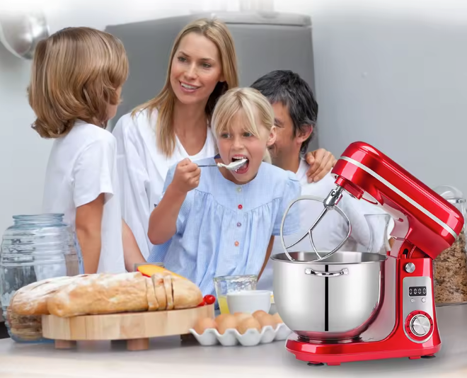 Keukenmixer 1200W met 6L RVS kom en stille motor – 6 snelheden
