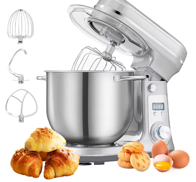 Keukenmixer 1200W met 6L RVS kom en stille motor – 6 snelheden