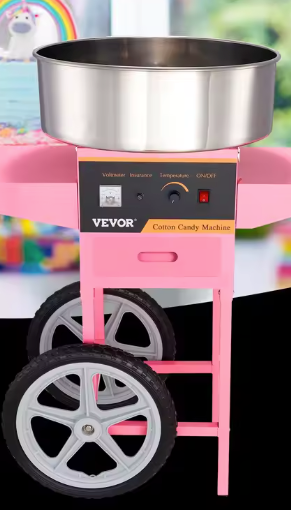 Suikerspinmachine 1000W met kar en RVS kom – commercieel