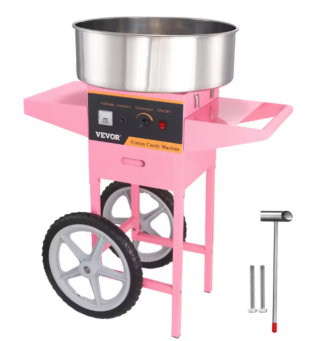 Suikerspinmachine 1000W met kar en RVS kom – commercieel