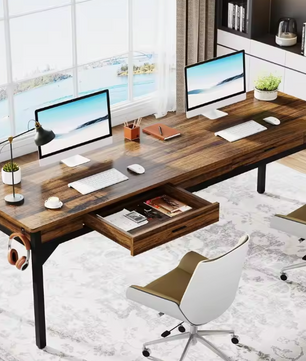 Lang computerbureau 200×60 cm met 2 lades – voor 2 personen