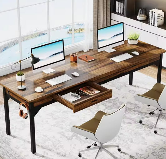 Lang computerbureau 200×60 cm met 2 lades – voor 2 personen