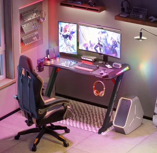 Gamingbureau met RGB-verlichting en metalen poten – 140 cm