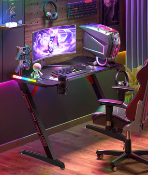 Gamingbureau met RGB-verlichting en metalen poten – 140 cm