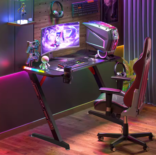 Gamingbureau met RGB-verlichting en metalen poten – 140 cm