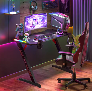 Gamingbureau met RGB-verlichting en metalen poten – 140 cm