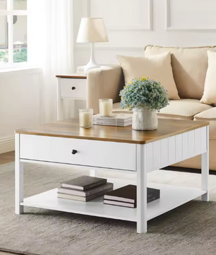 Salontafel met 2 lades en plank – 80x80 cm maritiem design