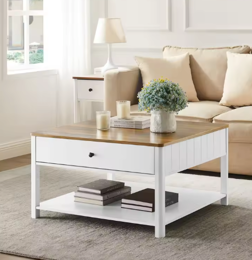 Salontafel met 2 lades en plank – 80x80 cm maritiem design