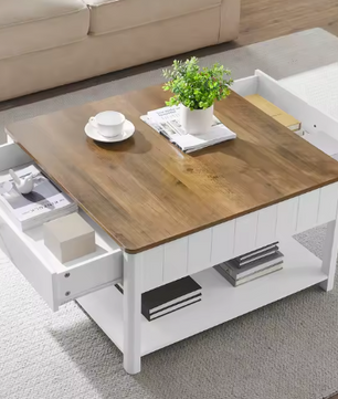 Salontafel met 2 lades en plank – 80x80 cm maritiem design