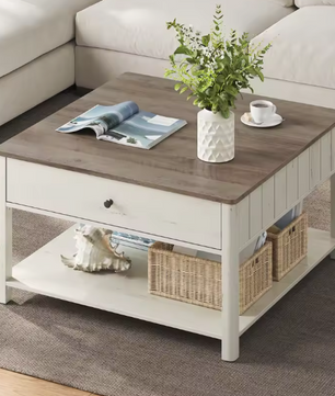 Salontafel met 2 lades en plank – 80x80 cm maritiem design