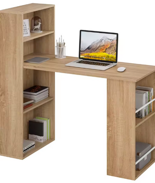 Hoekbureau 120 cm met planken – Modern werkbureau wit MDF