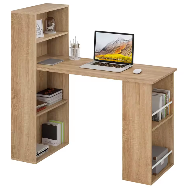 Hoekbureau 120 cm met planken – Modern werkbureau wit MDF