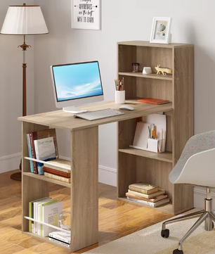 Hoekbureau 120 cm met planken – Modern werkbureau wit MDF