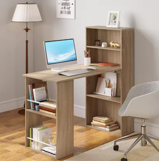 Hoekbureau 120 cm met planken – Modern werkbureau wit MDF