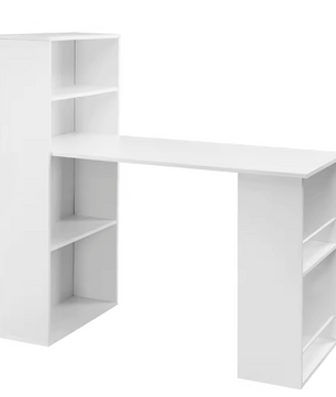 Hoekbureau 120 cm met planken – Modern werkbureau wit MDF