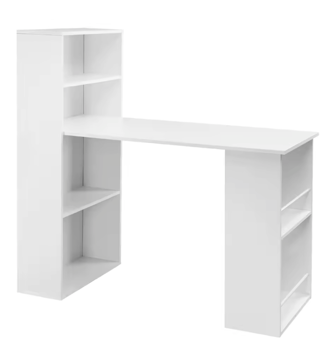 Hoekbureau 120 cm met planken – Modern werkbureau wit MDF